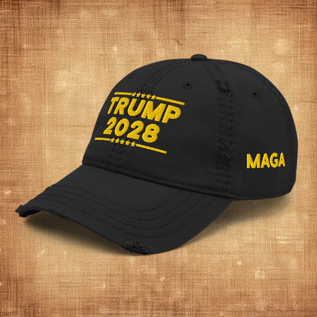 TRUMP 2028 Gold Distressed Dad Hat